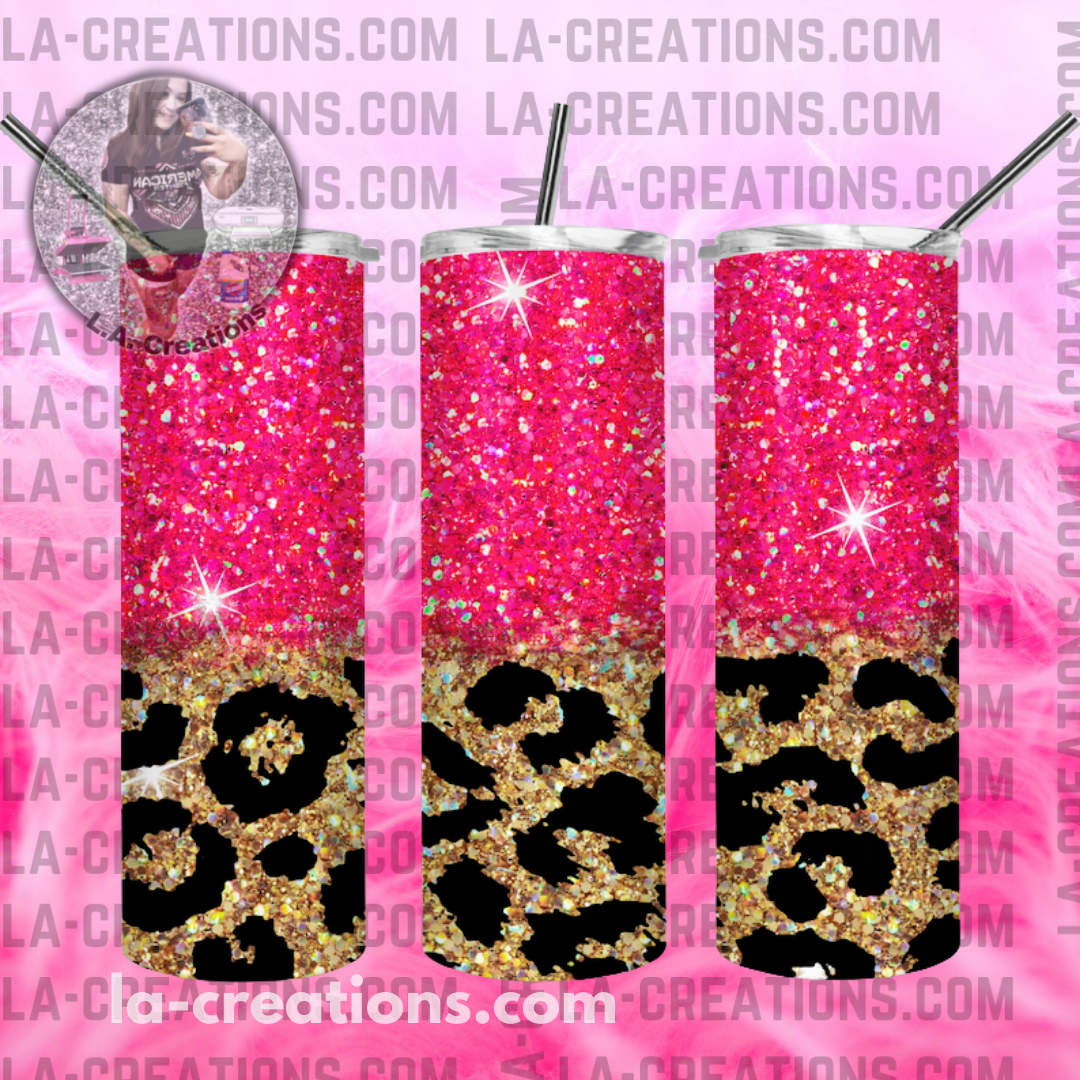 Pink Leopard Glitter Ombre 20oz Tumbler