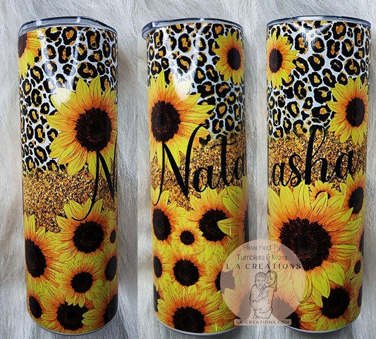 Sunflower & Cheetah Personalized name Tumbler 20oz Tumbler