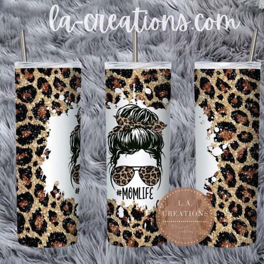 Leopard Mom Life Messy Bun 20oz Tumbler